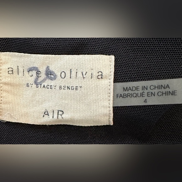 Alice + Olivia Air Sleeveless Cate Slip Dress in Black w Illusion Mesh Hemline. - Picture 10 of 10